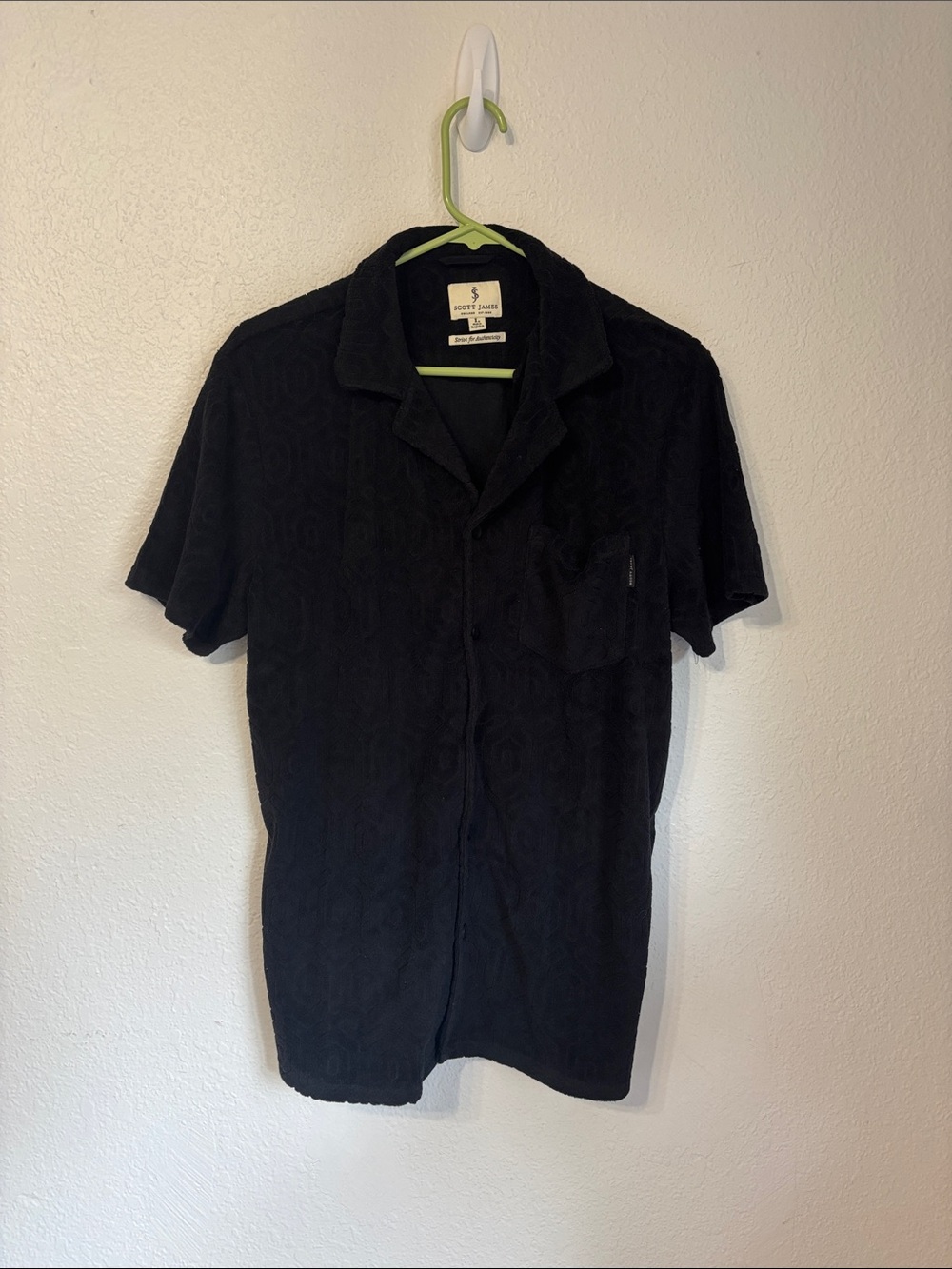 Scott James Terry Cloth Patterned Short Sleeve Button Down Shirt Large